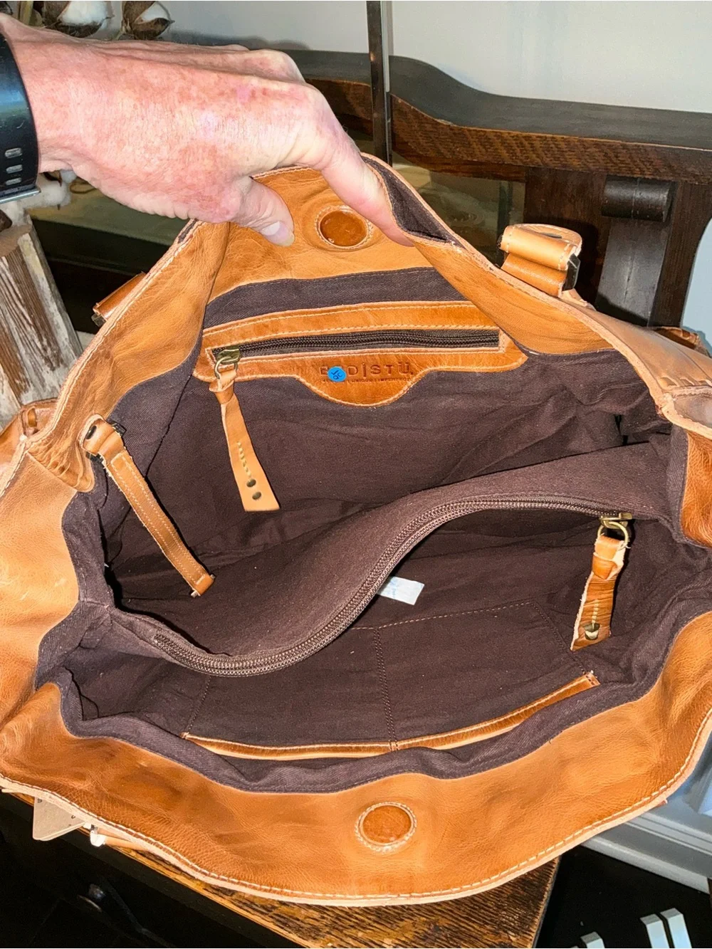 NWT Bed Stu Rockaway Shoulder Bag Crossbody Work School Tote Tan Rustic $345 - Picture 10 of 16